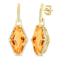 Hexagon Shape Gemstone & Halo Diamond Earrings