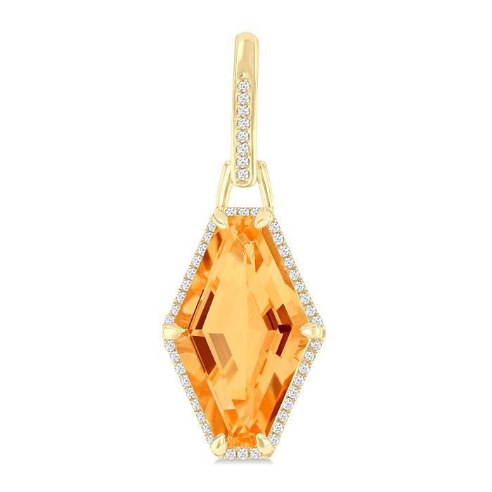 Hexagon Shape Gemstone & Halo Diamond Earrings