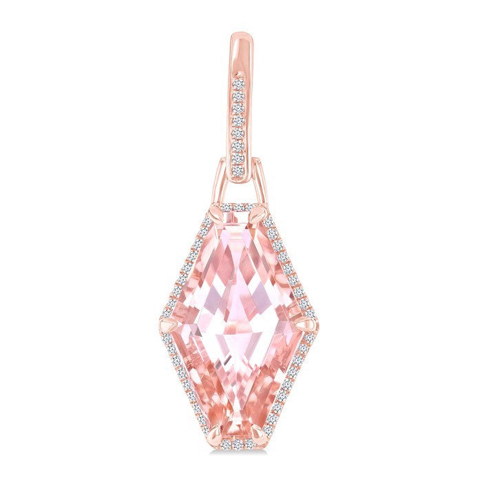 16X10 MM Evoque Gemstones Hexagon Shape Morganite and 1/4 Ctw Round Cut Diamond Halo Semi-Precious Earrings in 14K Rose Gold