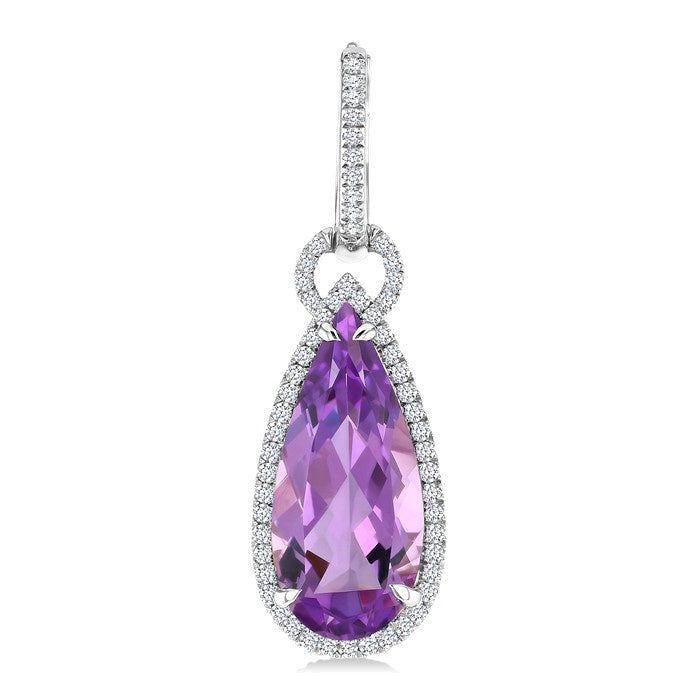 18X8 MM Evoque Gemstones Pear Shape Amethyst and 5/8 Ctw Round Cut Diamond Halo Semi-Precious Earrings in 14K White Gold