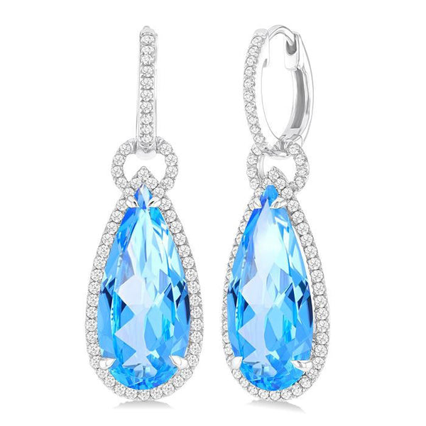 Pear Shape Gemstone & Halo Diamond Earrings