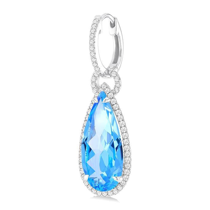 Pear Shape Gemstone & Halo Diamond Earrings
