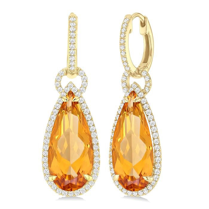 Pear Shape Gemstone & Halo Diamond Earrings
