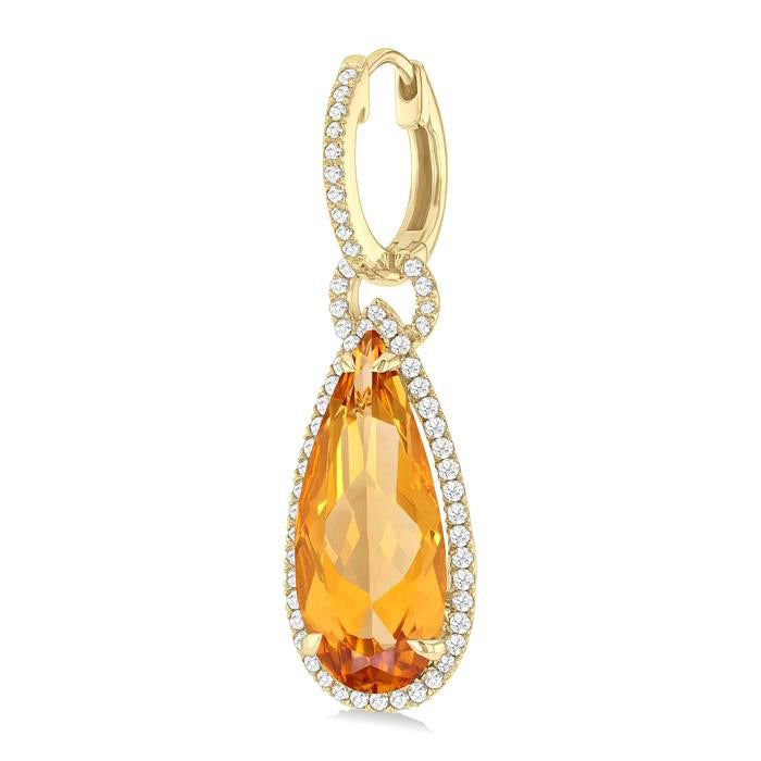 Pear Shape Gemstone & Halo Diamond Earrings