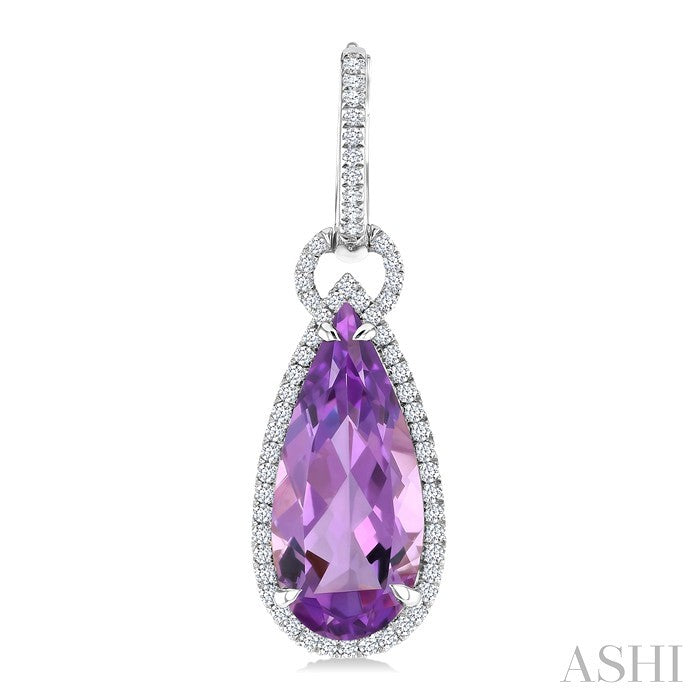 18X8 MM Evoque Gemstones Pear Shape Amethyst and 5/8 Ctw Round Cut Diamond Halo Semi-Precious Earrings in 14K White Gold
