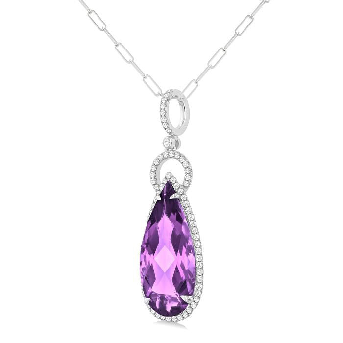 Sonata Pear Shape Gemstone & Halo Diamond Pendant