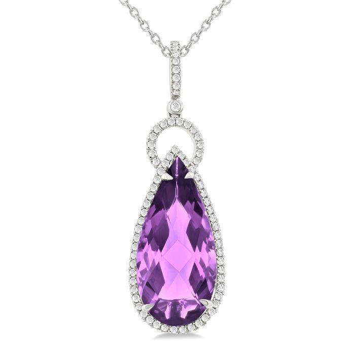 Sonata Pear Shape Gemstone & Halo Diamond Pendant
