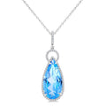 22X10 MM Evoque Gemstones Pear Shape Blue Topaz and 1/3 Ctw Round Cut Diamond Halo Semi-Precious Pendant With Chain in 14K White Gold