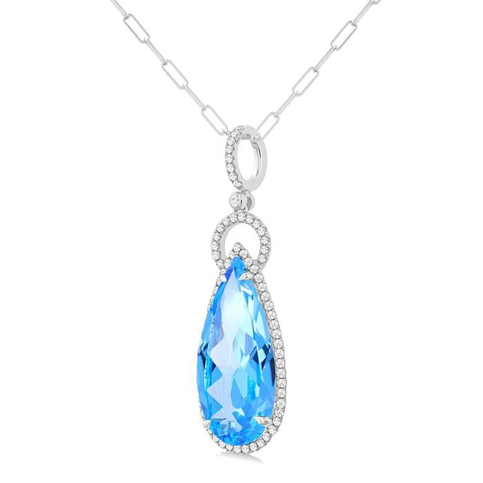 Freya Pear Shape Gemstone & Halo Diamond Pendant