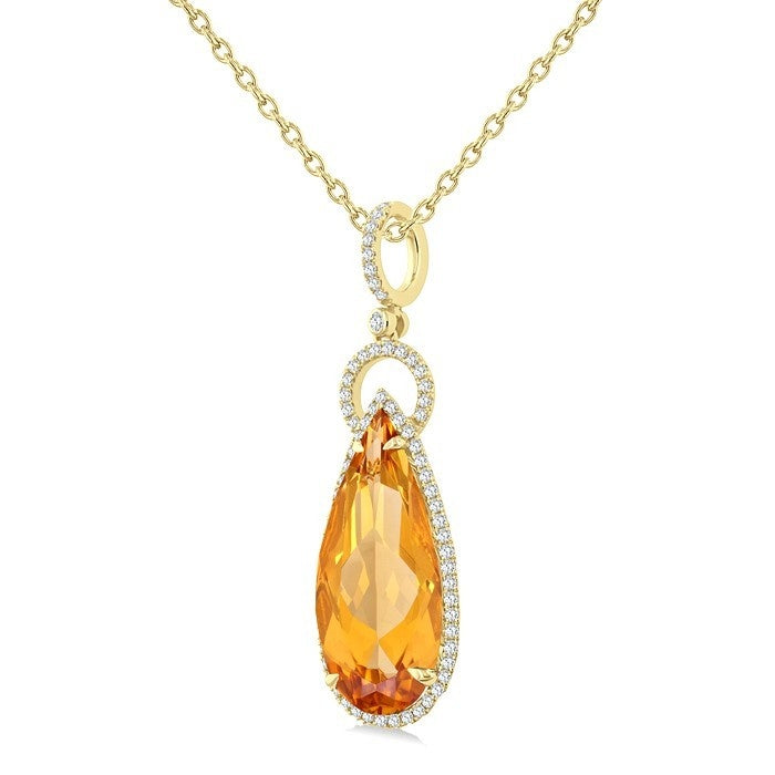 Vesper Pear Shape Gemstone & Halo Diamond Pendant