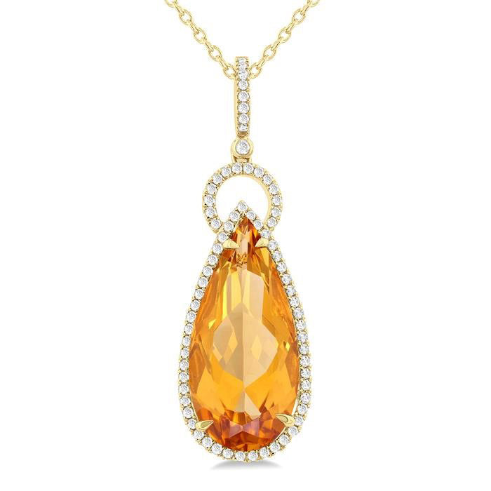 Vesper Pear Shape Gemstone & Halo Diamond Pendant