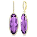 20X8 MM Evoque Gemstones Oval Shape Amethyst and 1/2 Ctw Round Cut Diamond Halo Semi-Precious Earrings in 14K Yellow Gold