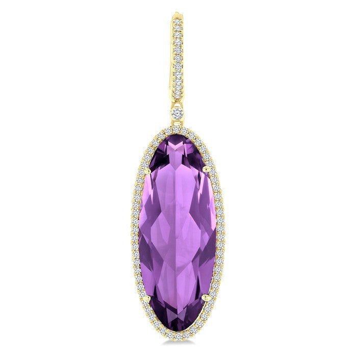 20X8 MM Evoque Gemstones Oval Shape Amethyst and 1/2 Ctw Round Cut Diamond Halo Semi-Precious Earrings in 14K Yellow Gold