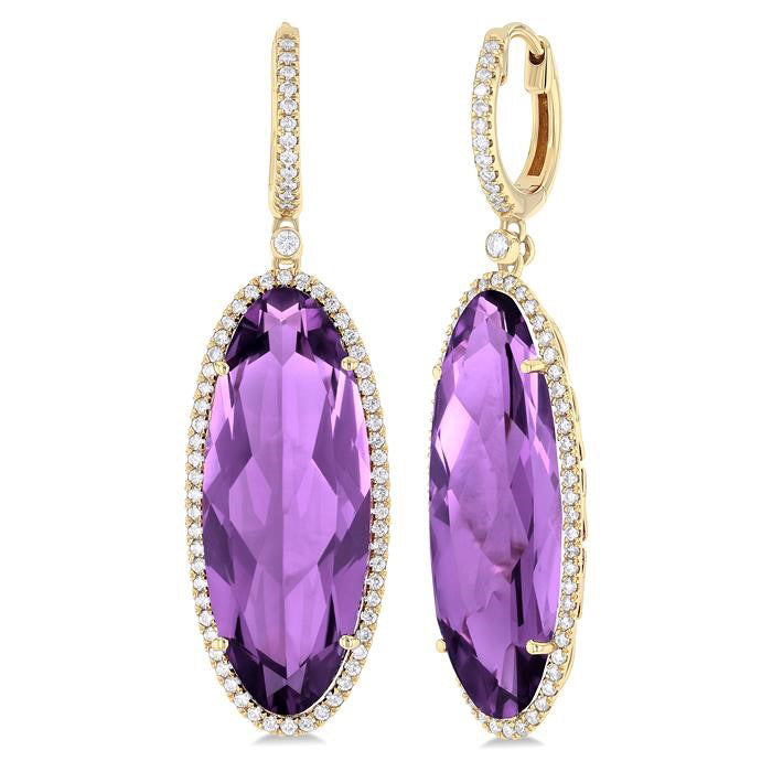 Oval Shape Gemstone & Halo Diamond Earrings