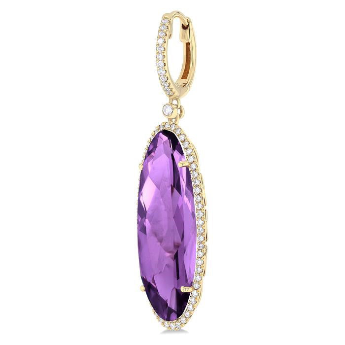 Oval Shape Gemstone & Halo Diamond Earrings