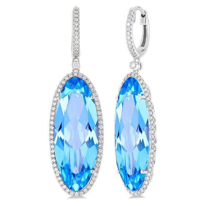Oval Shape Gemstone & Halo Diamond Earrings