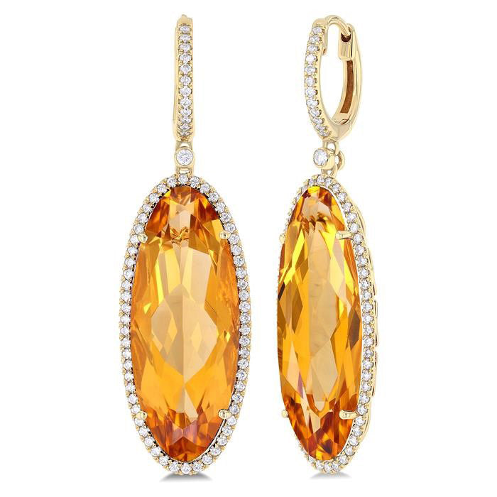 Oval Shape Gemstone & Halo Diamond Earrings