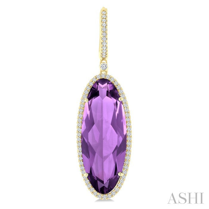 20X8 MM Evoque Gemstones Oval Shape Amethyst and 1/2 Ctw Round Cut Diamond Halo Semi-Precious Earrings in 14K Yellow Gold