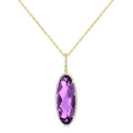 26X10 MM Evoque Gemstones Oval Shape Amethyst and 1/3 Ctw Round Cut Diamond Semi-Precious Pendant With Chain in 14K Yellow Gold