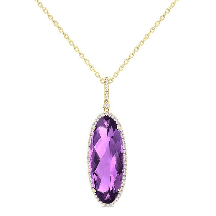 Sonata Oval Shape Gemstone & Halo Diamond Pendant