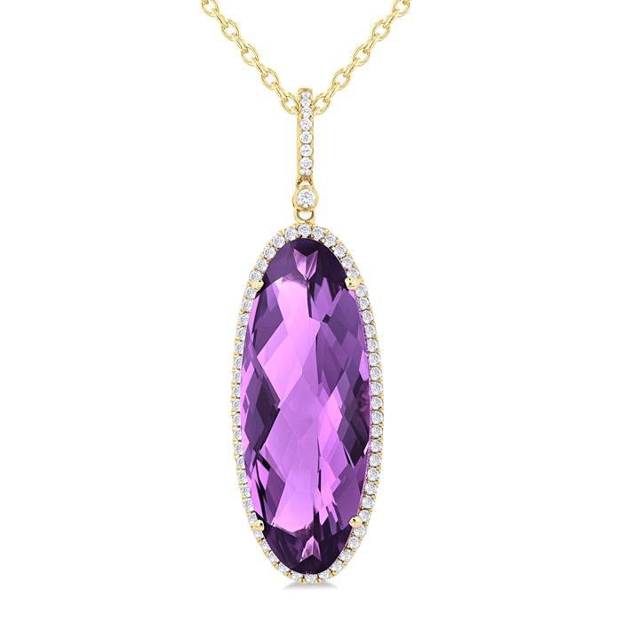 Sonata Oval Shape Gemstone & Halo Diamond Pendant