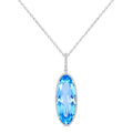 26X10 MM Evoque Gemstones Oval Shape Blue Topaz and 1/3 Ctw Round Cut Diamond Semi-Precious Pendant With Chain in 14K White Gold