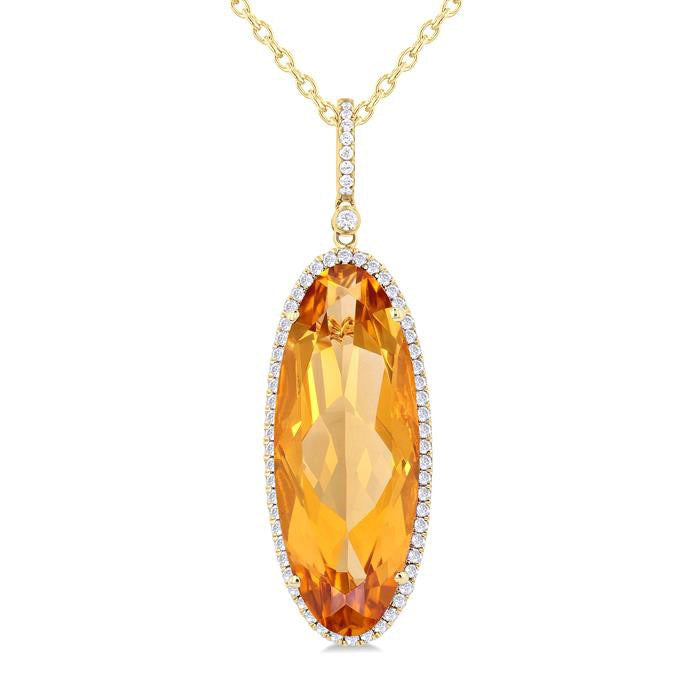 Auriel Dawn 14K Yellow Gold Oval-Cut Citrine & Diamond Halo Pendant