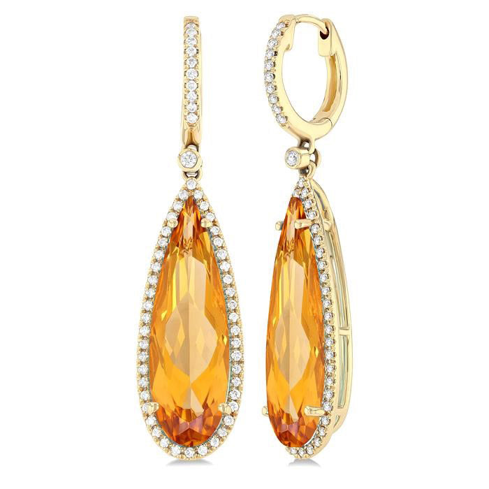 Pear Shape Gemstone & Halo Diamond Earrings