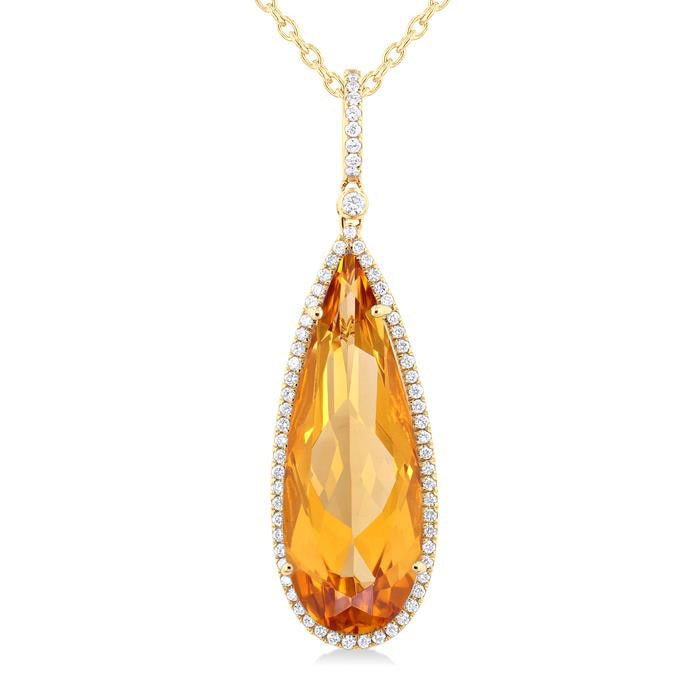Solara Grace 14K Yellow Gold Pear-Cut Citrine & Diamond Halo Pendant