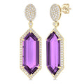 Hexagon Shape Gemstone & Halo Diamond Earrings