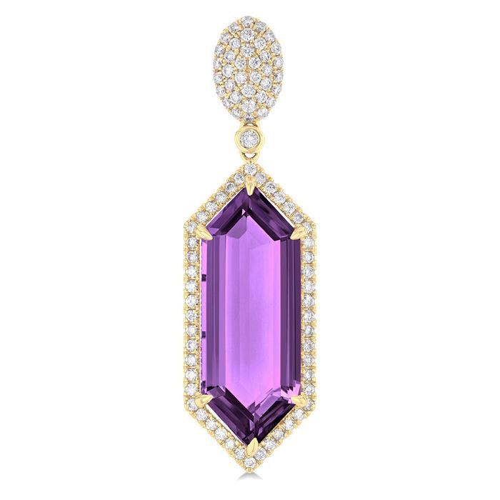 Hexagon Shape Gemstone & Halo Diamond Earrings