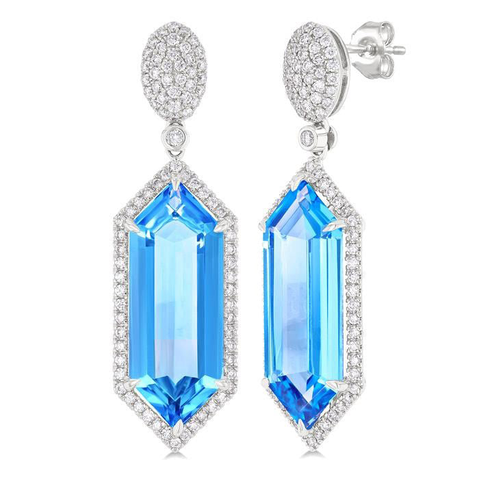 Hexagon Shape Gemstone & Halo Diamond Earrings