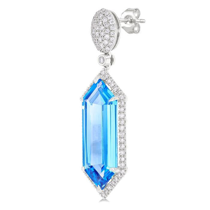 Hexagon Shape Gemstone & Halo Diamond Earrings