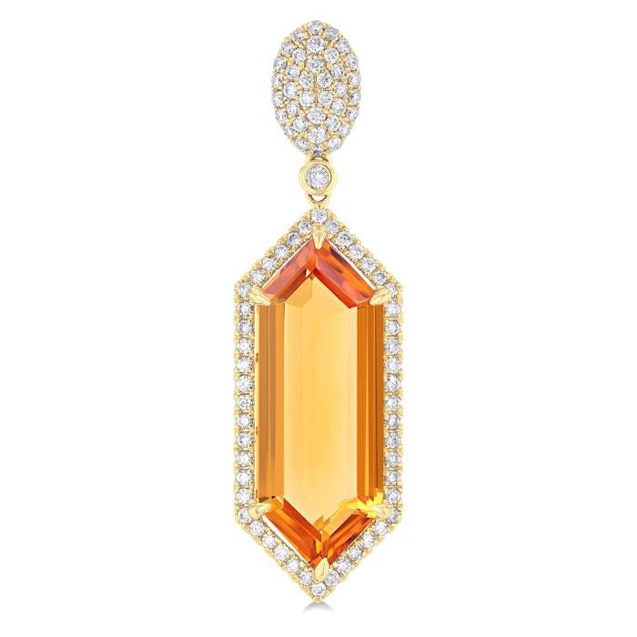 Hexagon Shape Gemstone & Halo Diamond Earrings