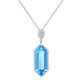 26X10 MM Evoque Gemstones Hexagon Shape Blue topaz and 1/2 Ctw Round Cut Diamond Halo Semi-Precious Pendant With Chain in 14K White Gold