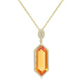 26X10 MM Evoque Gemstone Hexagon Shape Citrine and 1/2 Ctw Round Cut Diamond Halo Semi-Precious Pendant With Chain in 14K Yellow Gold