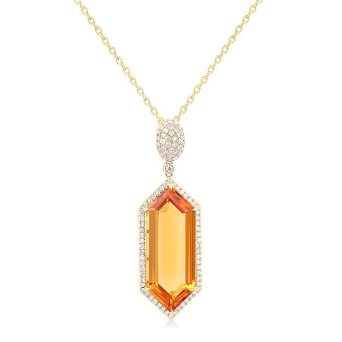Solaris Muse 14K Yellow Gold Hexagon-Cut Citrine & Diamond Halo Pendant