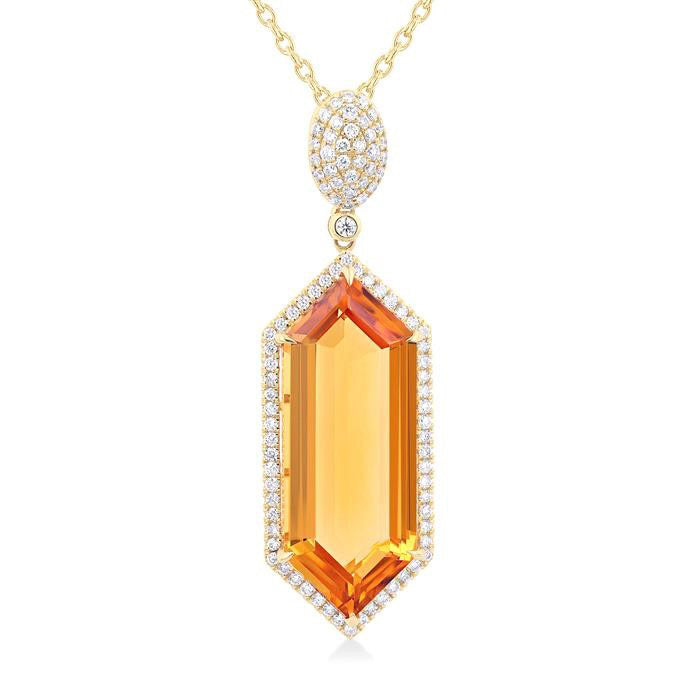 Solaris Muse 14K Yellow Gold Hexagon-Cut Citrine & Diamond Halo Pendant