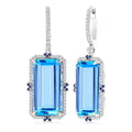 17X9 MM Evoque Gemstone Emerald Cut Blue Topaz and .80MM Sapphire & 1/3 Ctw Round Cut Diamond Halo Precious & Semi-Precious Earrings in 14K White Gold