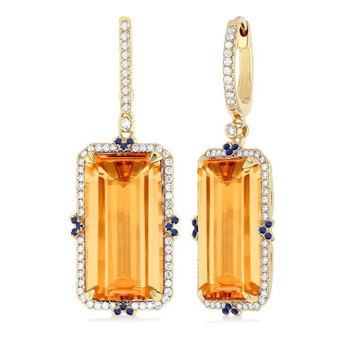 Emerald Shape Gemstone & Halo Diamond Earrings