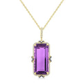 22X10 MM Evoque Gemstones Emerald Cut Amethyst and .80MM Sapphire & 1/5 Ctw Round Cut Diamond Halo Semi-Precious Pendant With Chain in 14K Yellow Gold