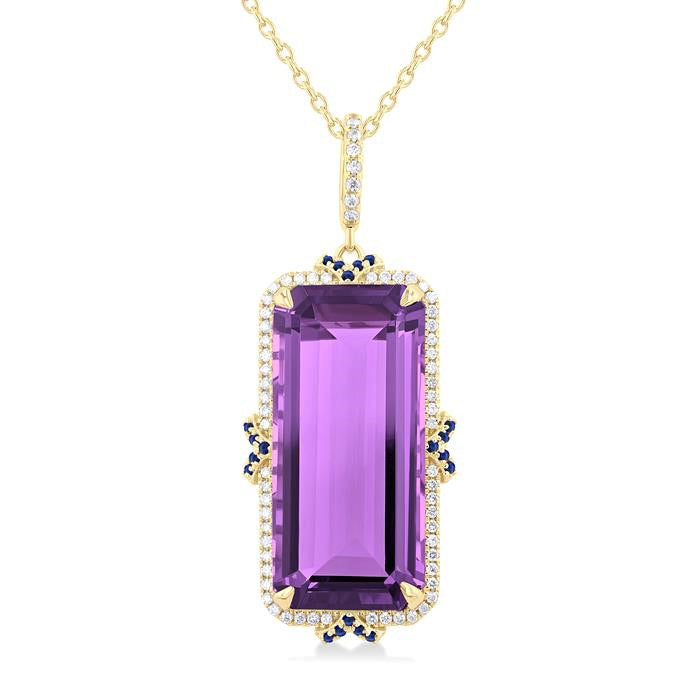 Seraph Emerald Shape Gemstone & Halo Diamond Pendant