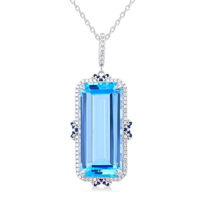 Luna Emerald Shape Gemstone & Halo Diamond Pendant