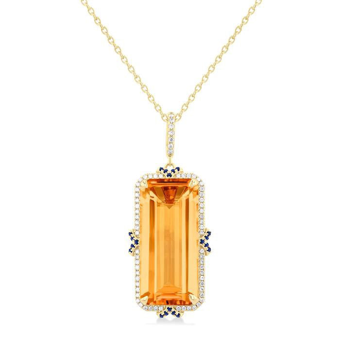 Solaris Empress 14K Yellow Gold Emerald-Cut Citrine, Sapphire & Diamond Halo Pendant