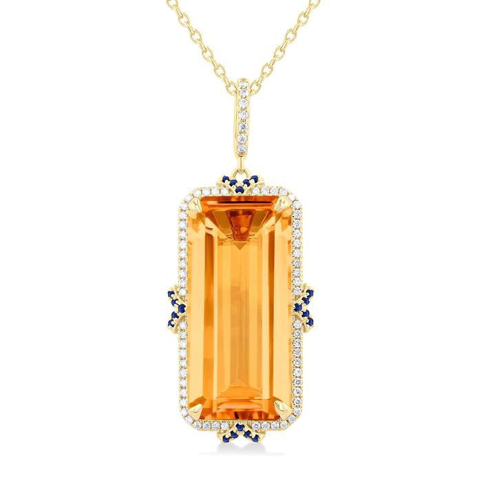 Solaris Empress 14K Yellow Gold Emerald-Cut Citrine, Sapphire & Diamond Halo Pendant