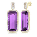 Emerald Shape Gemstone & Halo Diamond Earrings