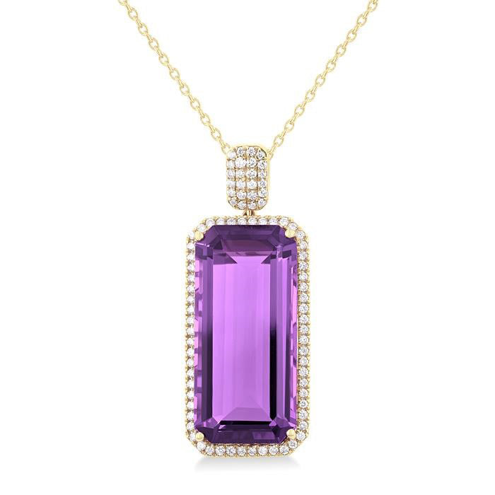 Clover Emerald Shape Gemstone & Halo Diamond Pendant