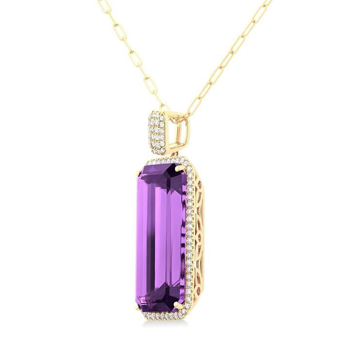 Clover Emerald Shape Gemstone & Halo Diamond Pendant