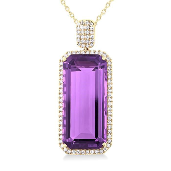 Clover Emerald Shape Gemstone & Halo Diamond Pendant