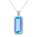 26X12 MM Evoque Gemstones Emerald Shape Blue Topaz and 1/2 Ctw Round Cut Diamond Halo Semi-Precious Pendant With Chain in 14K White Gold